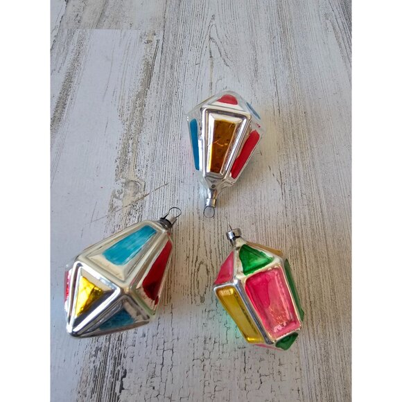 Vintage Mercury glass lantern rainbow ornament set West Germany - Picture 1 of 14